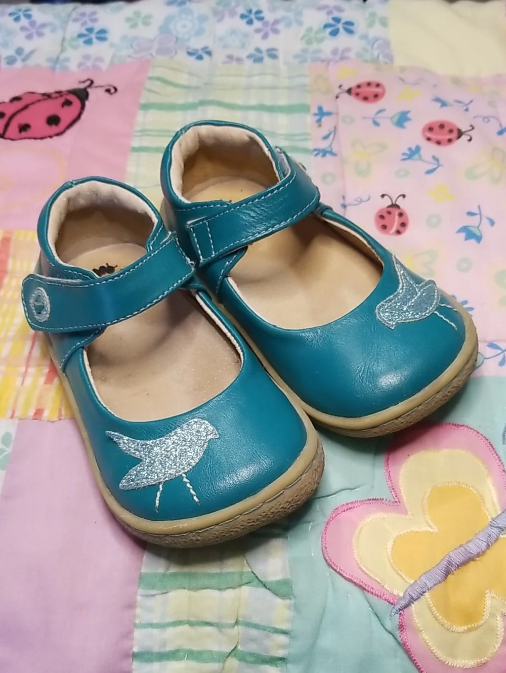 Livie & Luca Soft Leather Mary Janes with Glitter Birds Size 8 Pio Pio